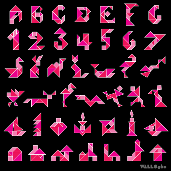 Wall Tangrams: Shapes Guide I (Bright Pink)